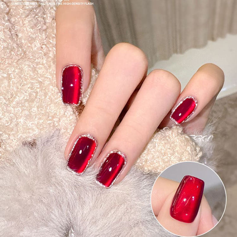 Mirror Red Crystal Cat Eye Nail Polish