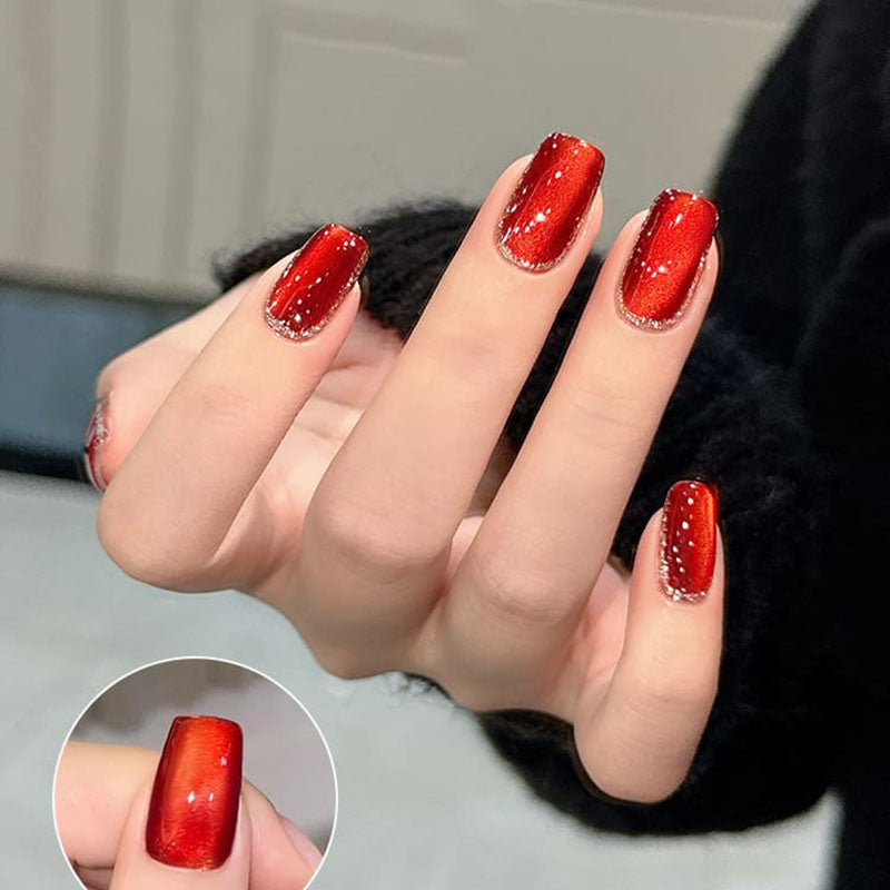 Mirror Red Crystal Cat Eye Nail Polish