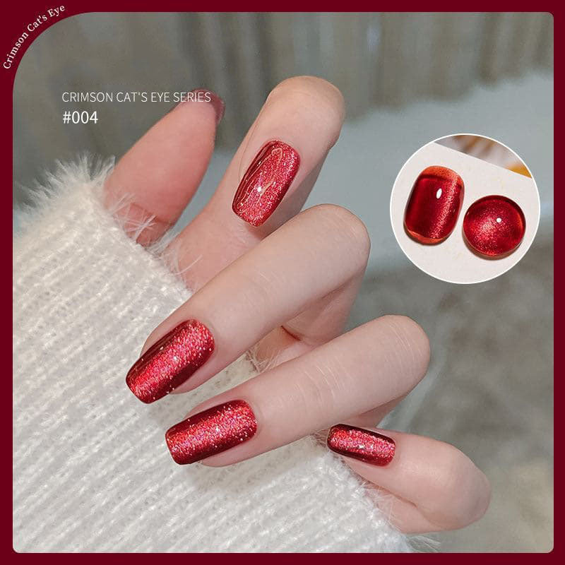 Mirror Red Crystal Cat Eye Nail Polish