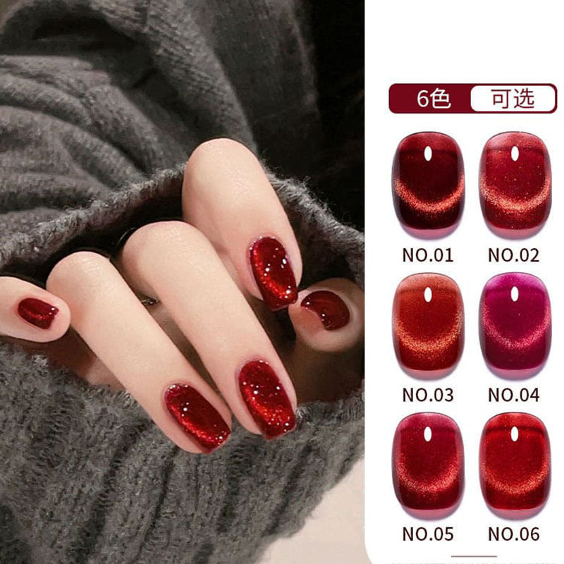 Mirror Red Crystal Cat Eye Nail Polish