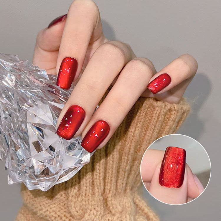 Mirror Red Crystal Cat Eye Nail Polish