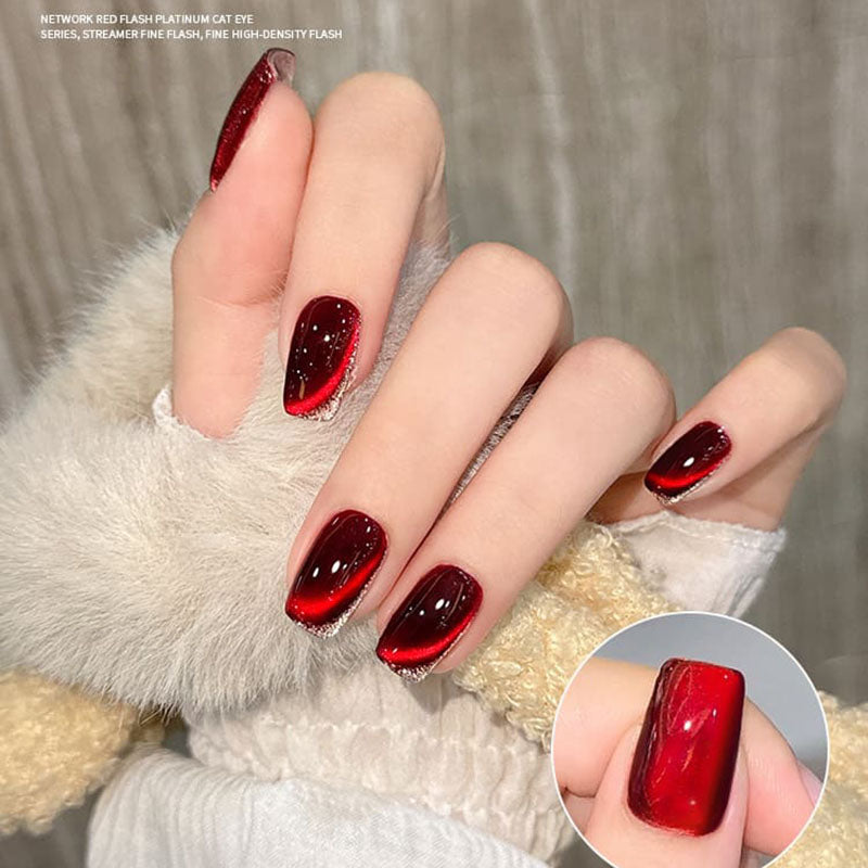 Mirror Red Crystal Cat Eye Nail Polish