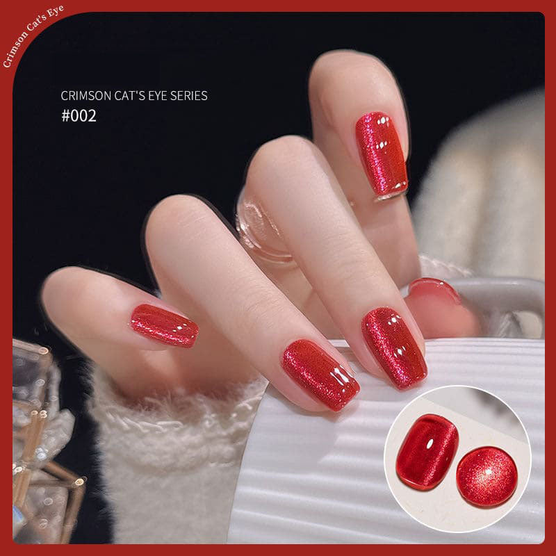 Mirror Red Crystal Cat Eye Nail Polish