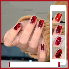 Mirror Red Crystal Cat Eye Nail Polish