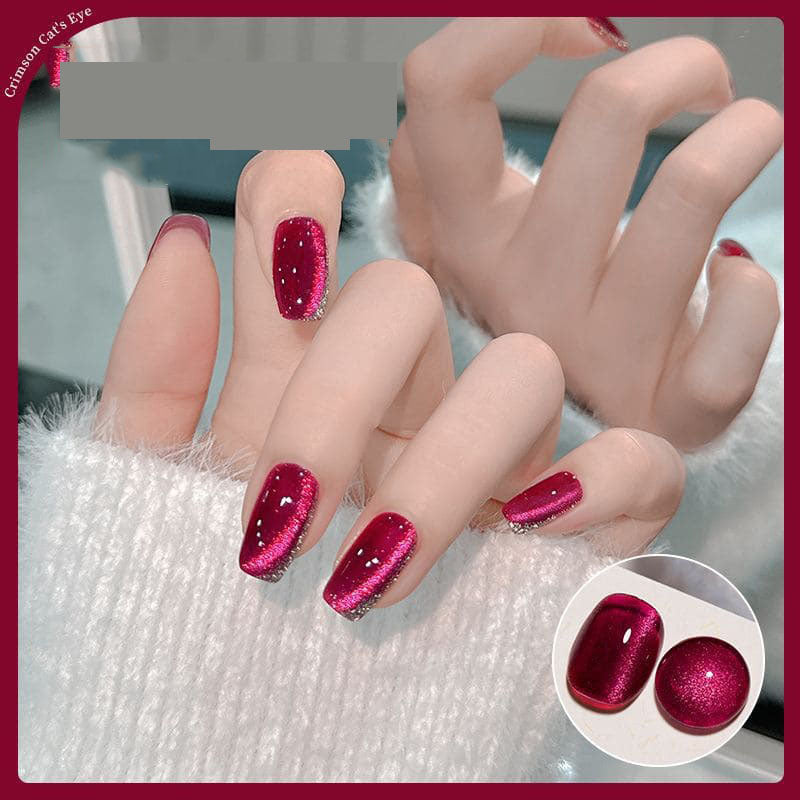 Mirror Red Crystal Cat Eye Nail Polish