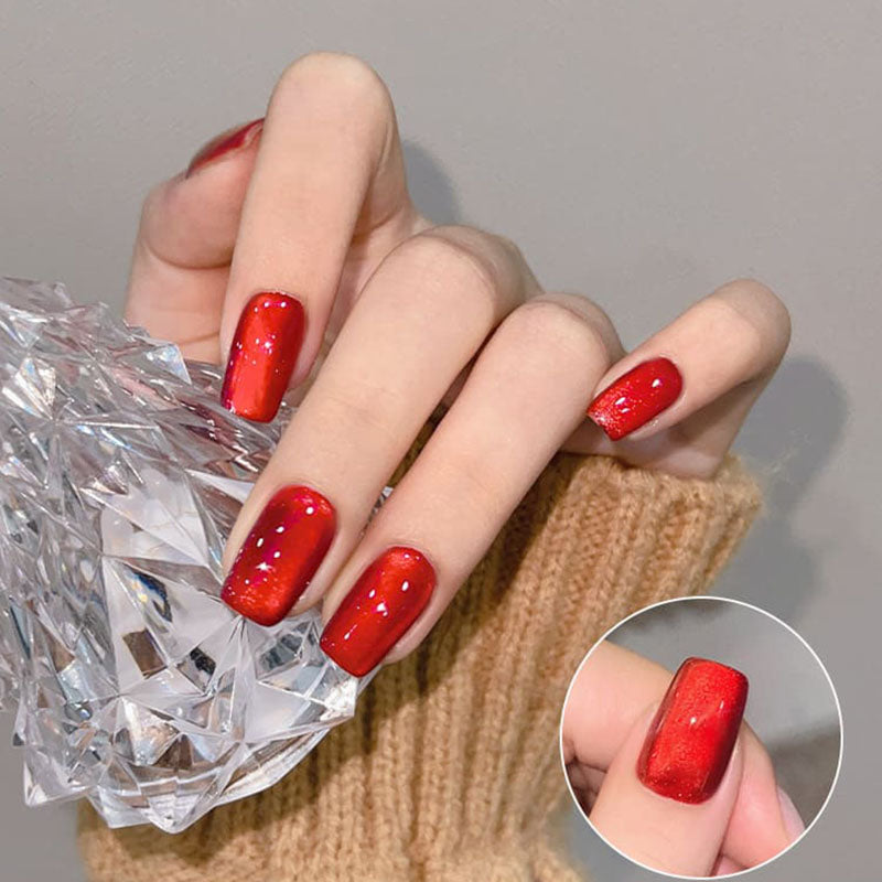 Mirror Red Crystal Cat Eye Nail Polish