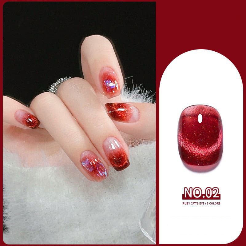 Mirror Red Crystal Cat Eye Nail Polish